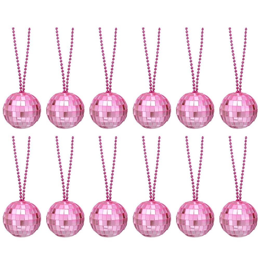 8813 12 Pcs Mirror Disco Ball Necklaces 2" Bulk Disco Ball